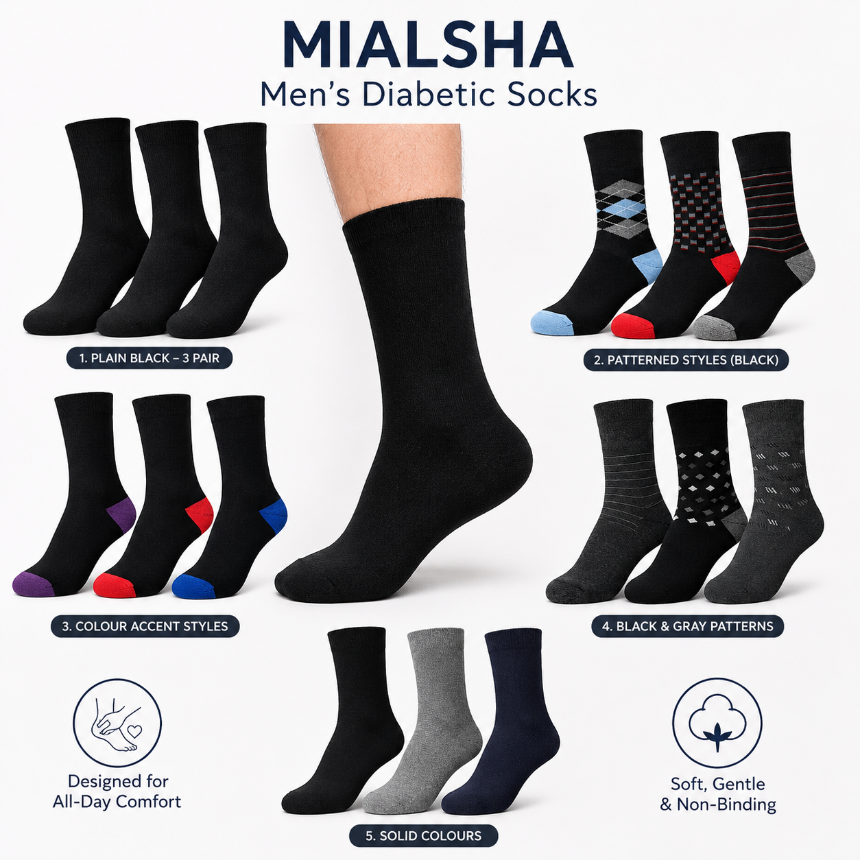 Mialsha Men's Diabetic Socks